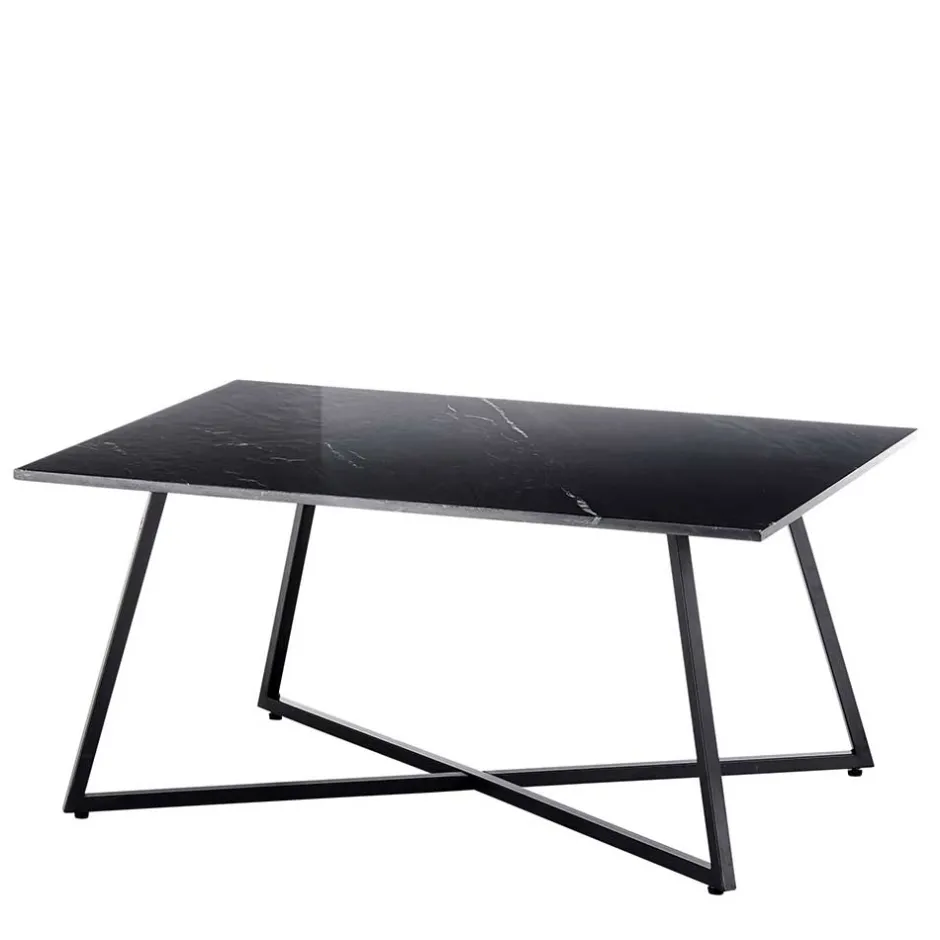 Schwarzer Wohnzimmer Sofatisch mit Marmorplatte - Anyala^Wohnen Online