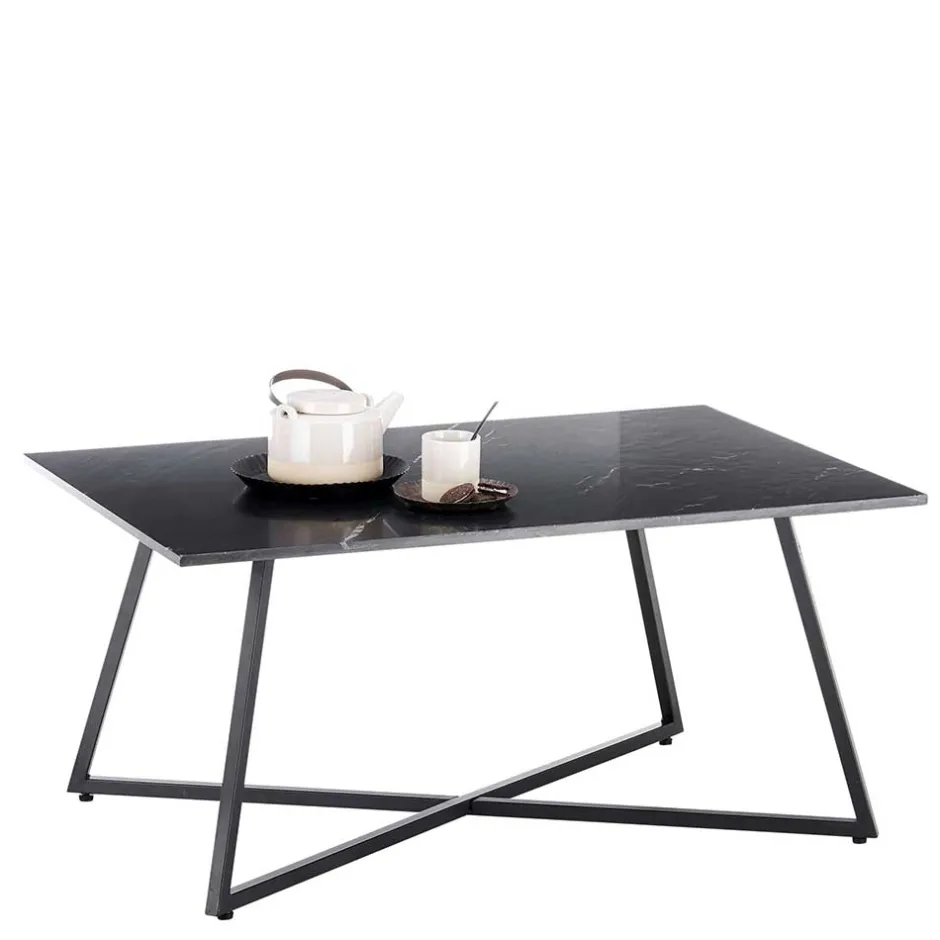 Schwarzer Wohnzimmer Sofatisch mit Marmorplatte - Anyala^Wohnen Online