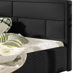 Wohnen Schwarzes Doppelbett mit Kunstlederbezug - Yemla