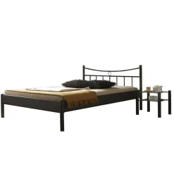 Wohnen Schwarzes Einzelbett Bairika mit Nachttisch (zweiteilig)