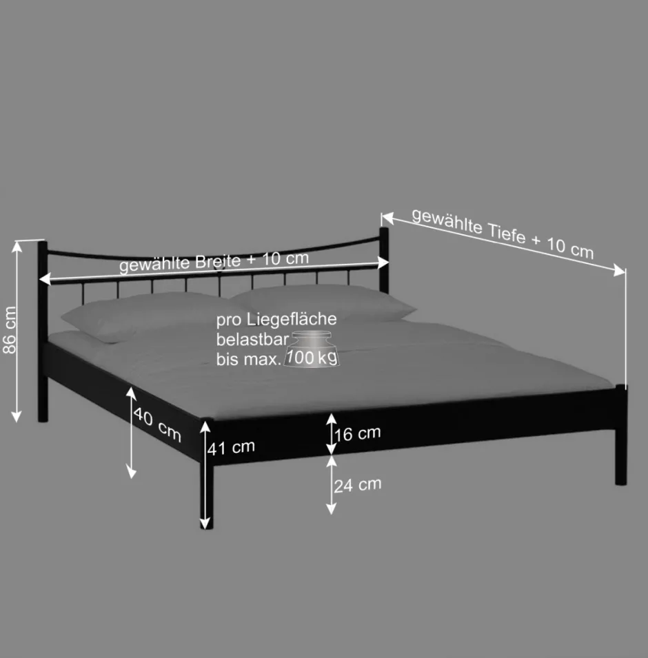Wohnen Schwarzes Einzelbett Bairika mit Nachttisch (zweiteilig)