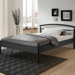 Wohnen Schwarzes Metallbett Boston mit Kopfteil gerundet