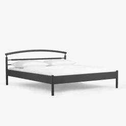 Wohnen Schwarzes Metallbett Boston mit Kopfteil gerundet