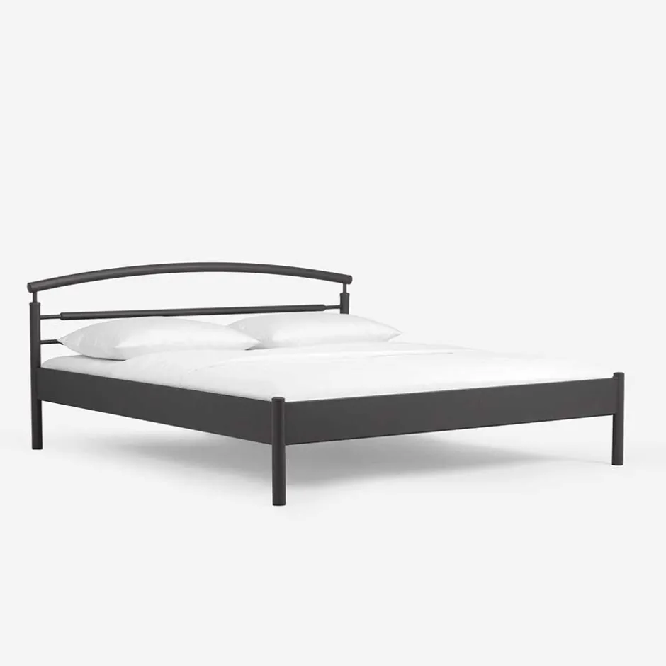 Wohnen Schwarzes Metallbett Boston mit Kopfteil gerundet