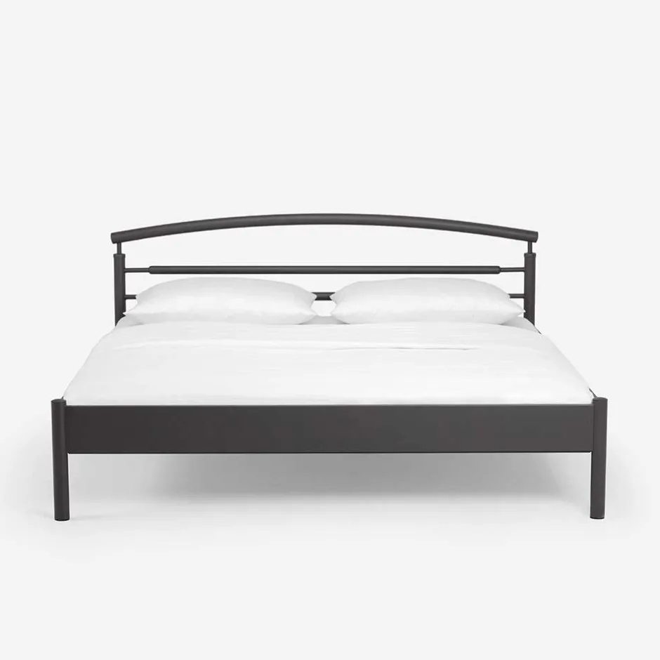 Wohnen Schwarzes Metallbett Boston mit Kopfteil gerundet