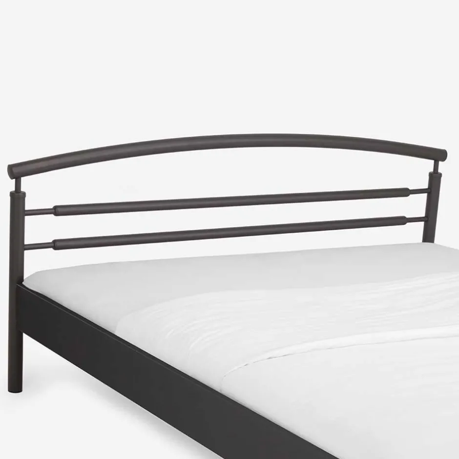 Wohnen Schwarzes Metallbett Boston mit Kopfteil gerundet