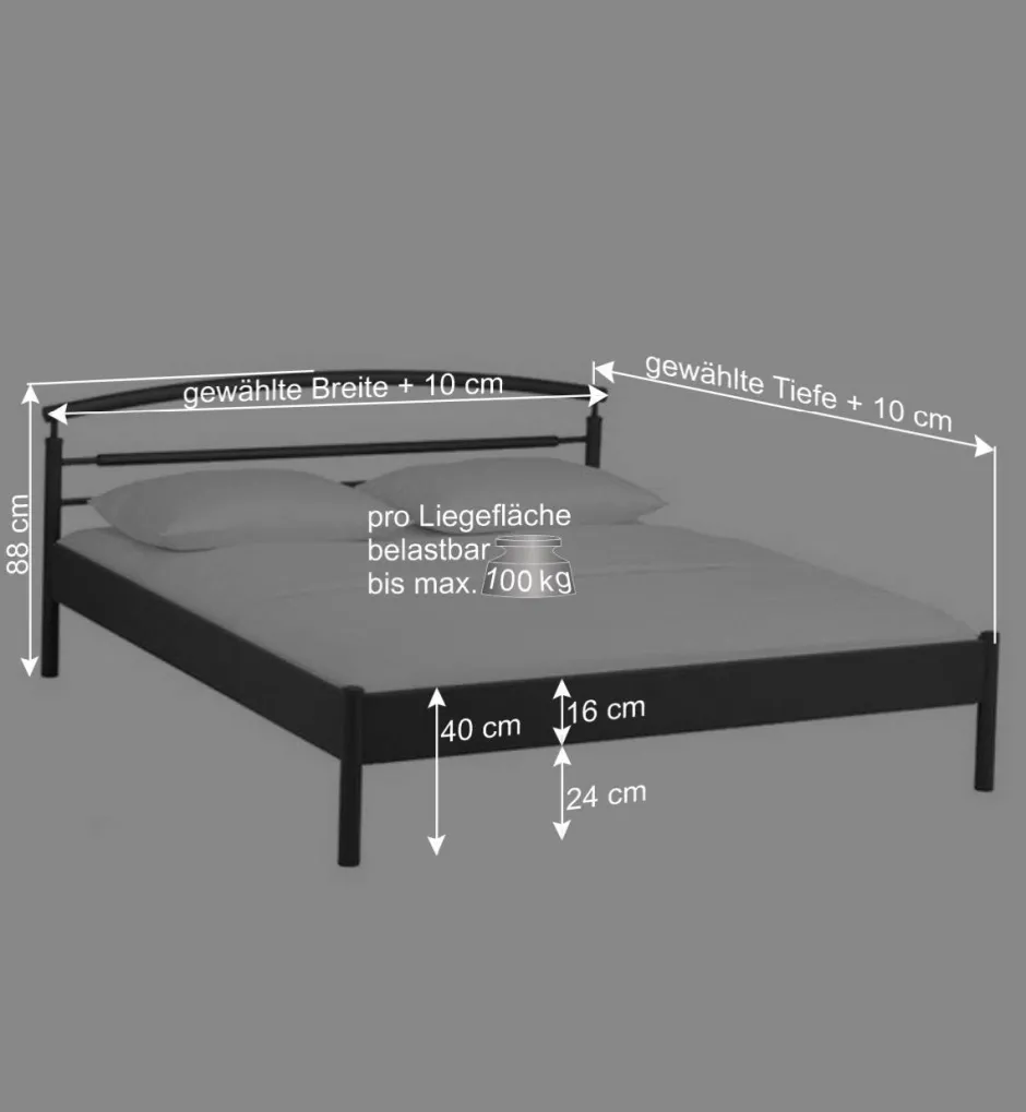 Wohnen Schwarzes Metallbett Boston mit Kopfteil gerundet