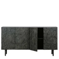 Wohnen Schwarzes Sideboard mit Schnitzereien Front - Eiken