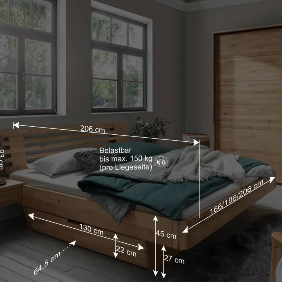 Wohnen Schwebebett mit Stauraum aus Wildeiche - Zennian