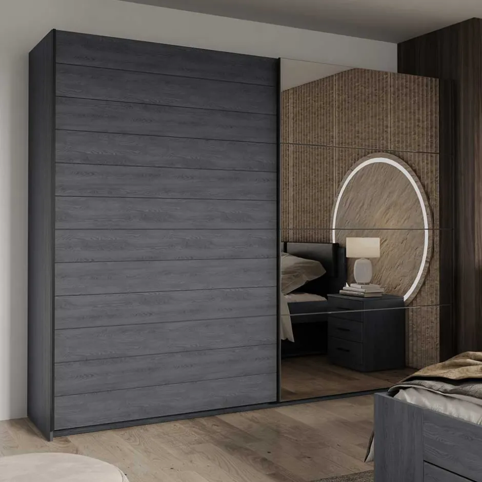 Wohnen Schwebetüren-Kleiderschrank in Eiche Grau - Carika