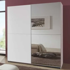 Schwebetürenkleiderschrank in Weiß mit Spiegel - Uvaiano^Wohnen
