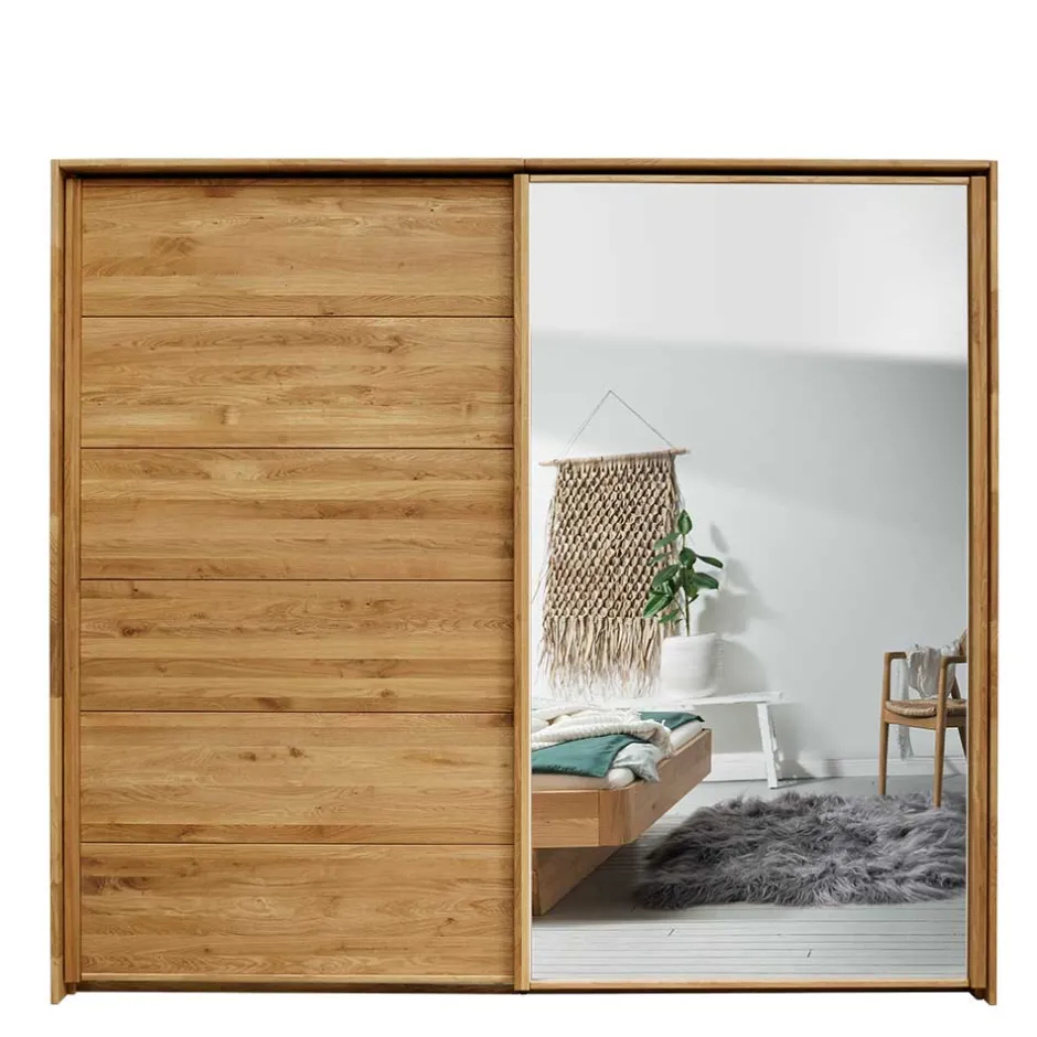 Schwebetürenschrank aus Wildeiche mit Spiegel - Divnoi^Wohnen New
