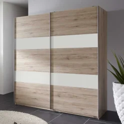 Wohnen Schwebetürenschrank in Eiche San Remo & Weiß - Binokaranka