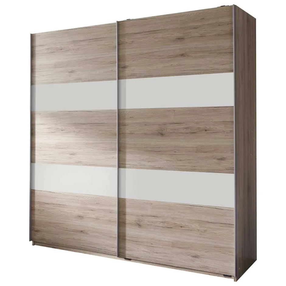Wohnen Schwebetürenschrank in Eiche San Remo & Weiß - Binokaranka