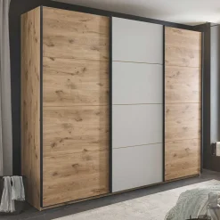 Schwebetürenschrank in Grau und Wildeiche Hell - Simple^Wohnen Hot