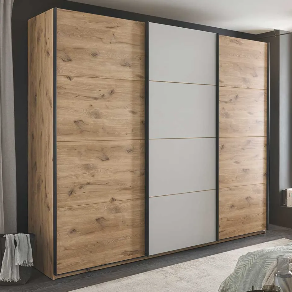 Schwebetürenschrank in Grau und Wildeiche Hell - Simple^Wohnen Hot