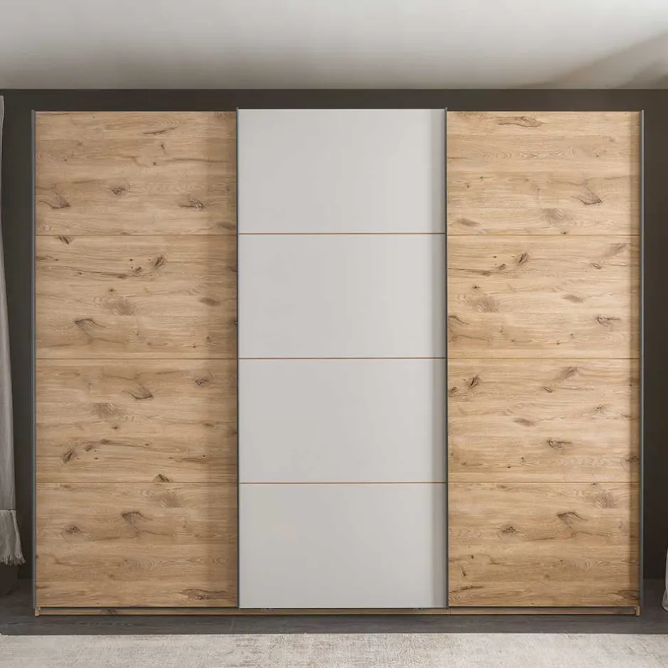 Schwebetürenschrank in Grau und Wildeiche Hell - Simple^Wohnen Hot