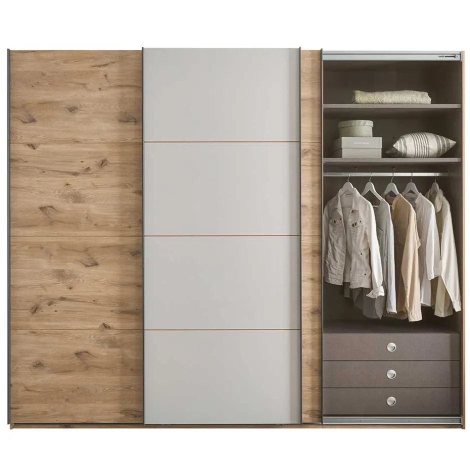 Schwebetürenschrank in Grau und Wildeiche Hell - Simple^Wohnen Hot