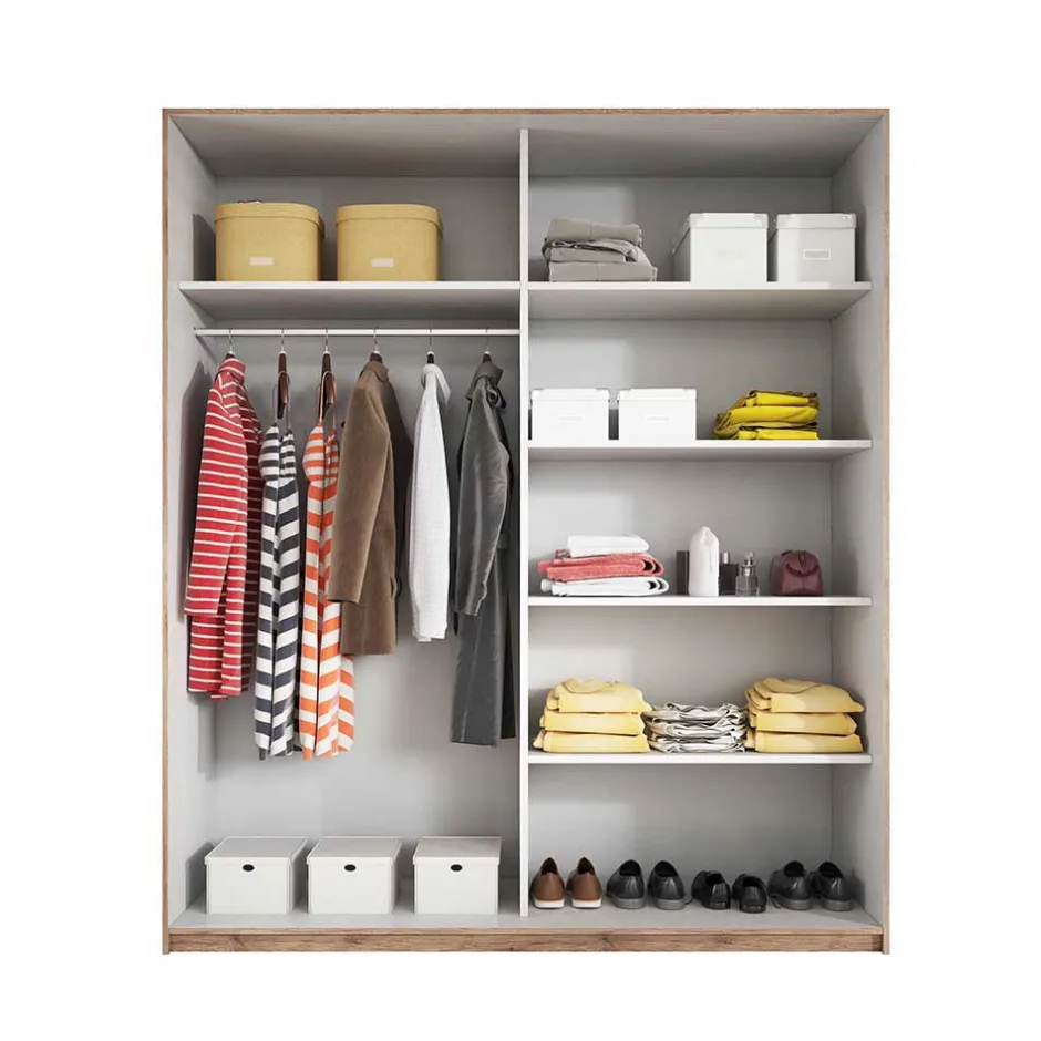 Wohnen Schwebetürenschrank in Holzoptik Eiche Dunkel - Ceusenia