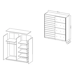 Wohnen Schwebetürenschrank in Holzoptik Eiche Dunkel - Ceusenia
