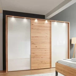Wohnen Schwebetürenschrank in Kernbuche & Beige - Krofun