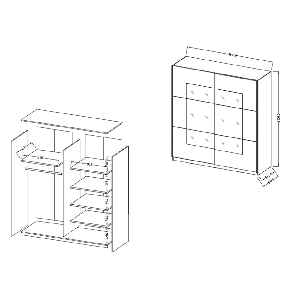 Schwebetürenschrank in Weiß mit Spiegel - Juleste^Wohnen Best