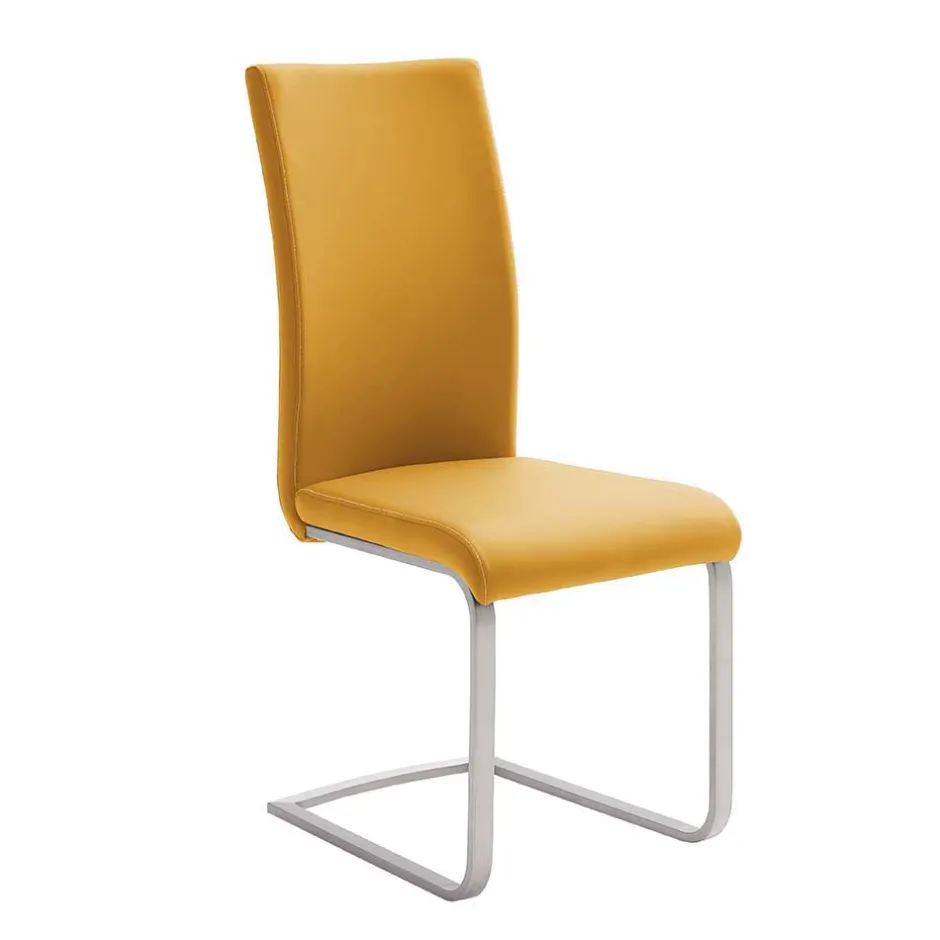 Schwingstuhl in Curry Gelb Kunstleder Ericova mit Edelstahl Gestell (4er Set)^Wohnen Hot