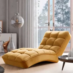 Schwungvolle Relaxliege in Senfgelb Velours - Hairosco^Wohnen Sale