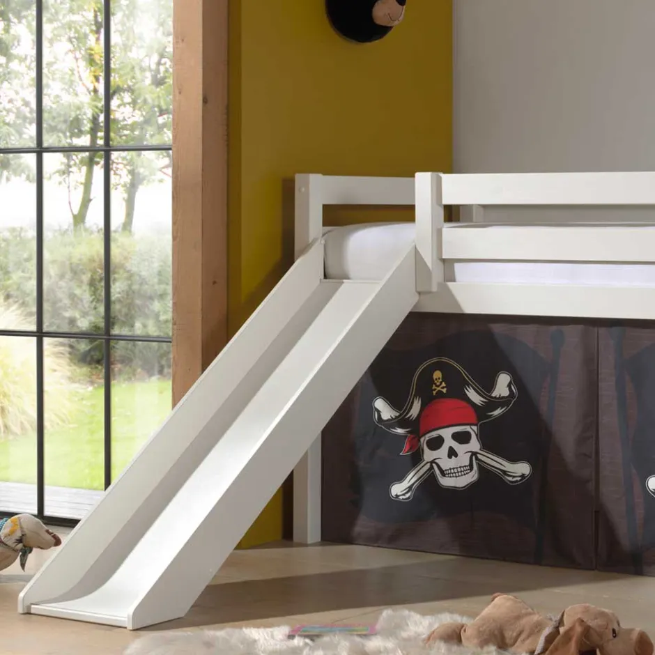 Kinder Wohnen Seeräuber Kinderbett als Hochbett mit Vorhang - Enevo