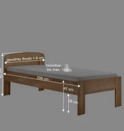 Wohnen Senioren-Einzelbett aus Wildeiche Massivholz - Issiaco