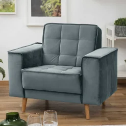 Sessel aus Samtvelours in Blaugrau - Lymeca^Wohnen New