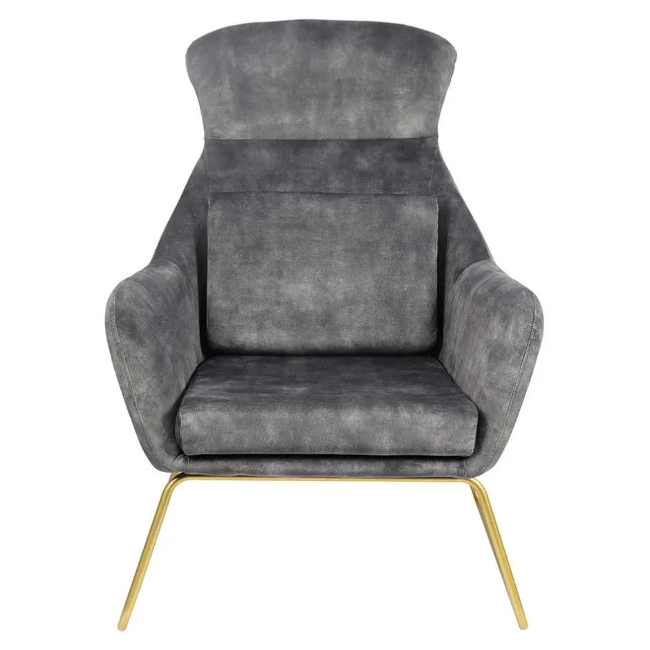 Wohnen Sessel in Grau Samtvelours & Messing Metall - Henrics