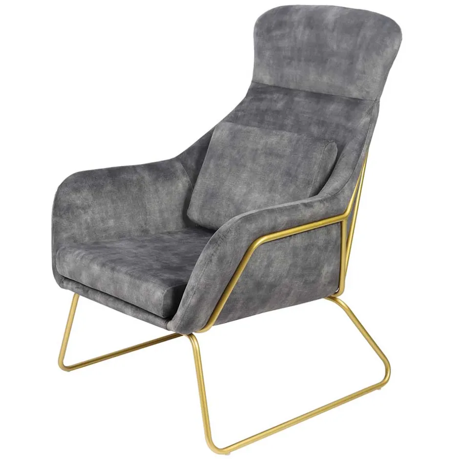Wohnen Sessel in Grau Samtvelours & Messing Metall - Henrics