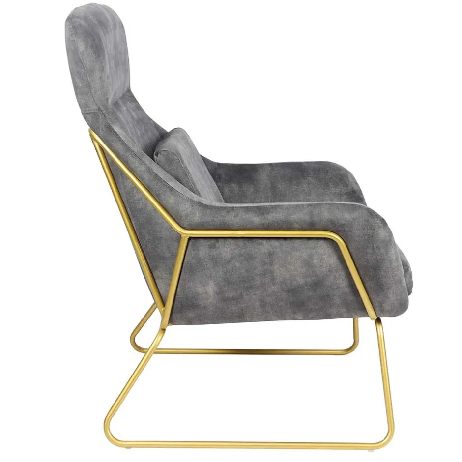 Wohnen Sessel in Grau Samtvelours & Messing Metall - Henrics