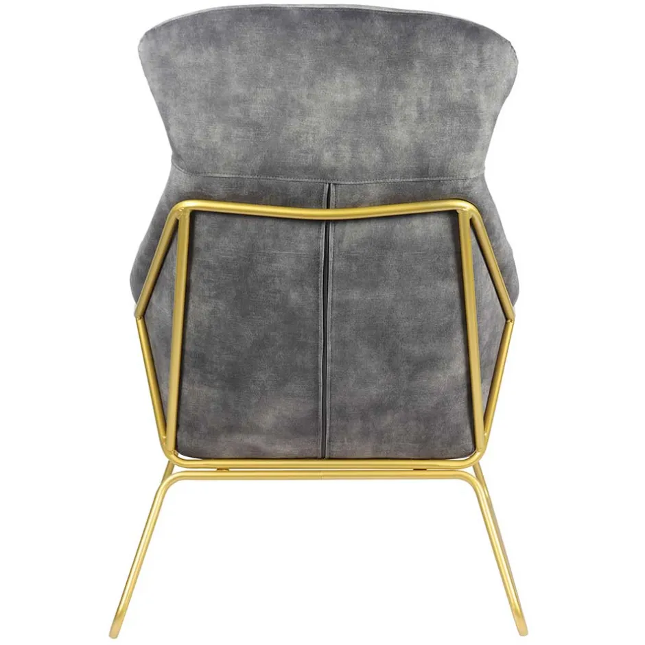 Wohnen Sessel in Grau Samtvelours & Messing Metall - Henrics