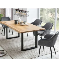 Wohnen Set Baumkantentisch & Samtstühle - Sylverta (fünfteilig)