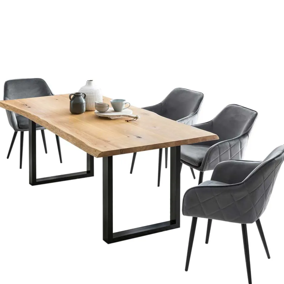 Wohnen Set Baumkantentisch & Samtstühle - Sylverta (fünfteilig)