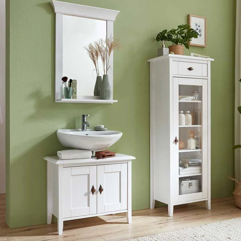 Wohnen Set Landhaus Badmöbel aus Holz - Satumare (dreiteilig)