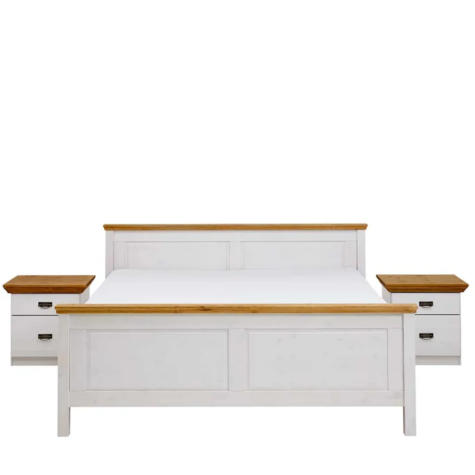Wohnen Set Landhausbett & Nachtschränke - Sibiuta (dreiteilig)