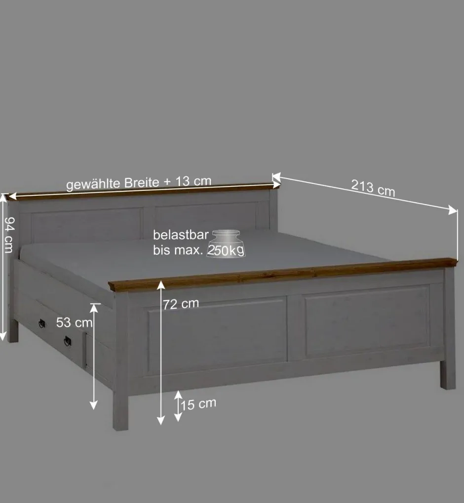 Wohnen Set Landhausbett & Nachtschränke - Sibiuta (dreiteilig)