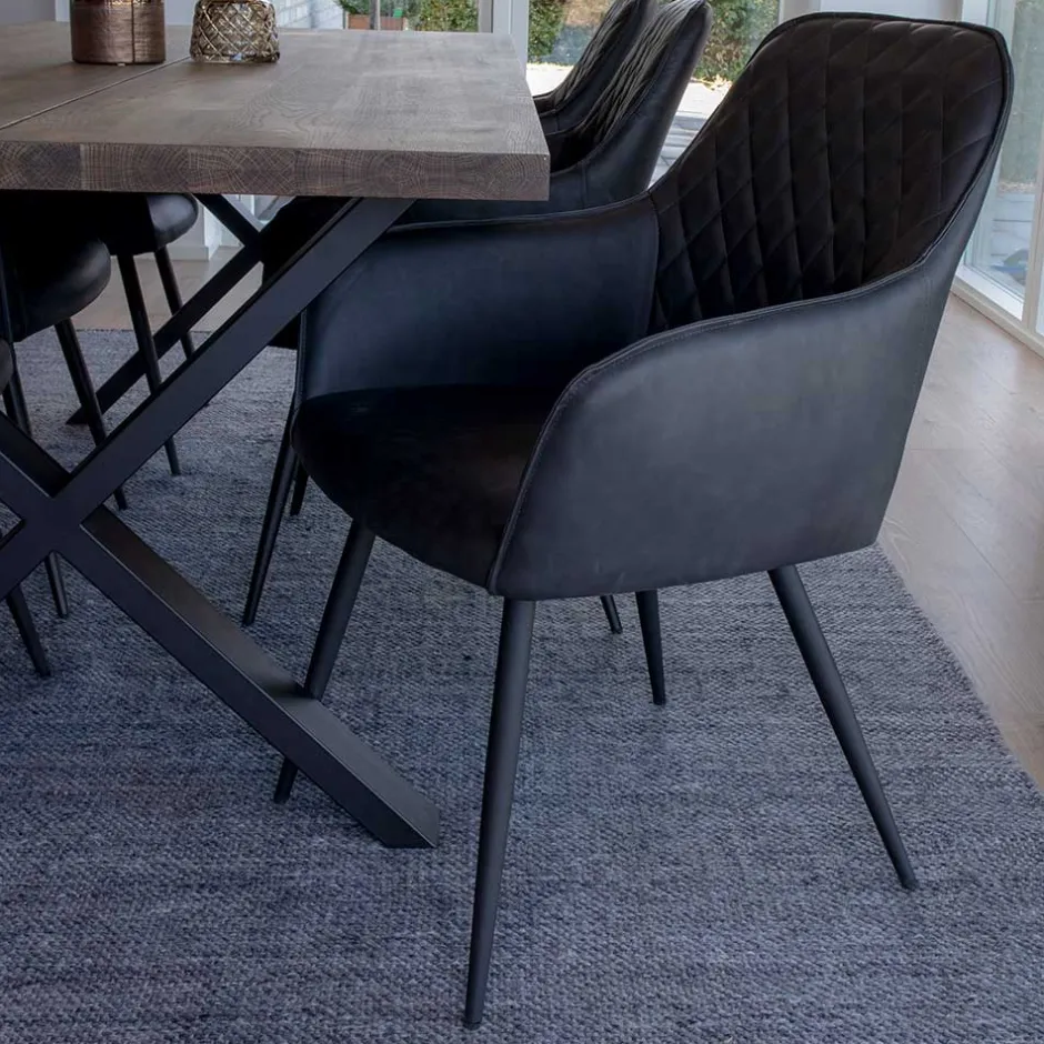 Wohnen Set Loft X-Fuß Tisch & Tischsessel - Ghaz (siebenteilig)