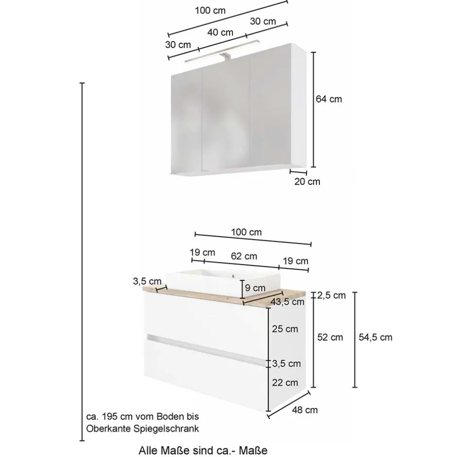 Wohnen Set Waschkonsole und Spiegelschrank - Misbonas (zweiteilig)