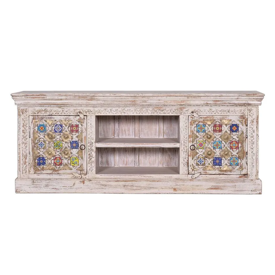 Wohnen Shabby Chic TV Lowboard in Antikweiß - Mirell