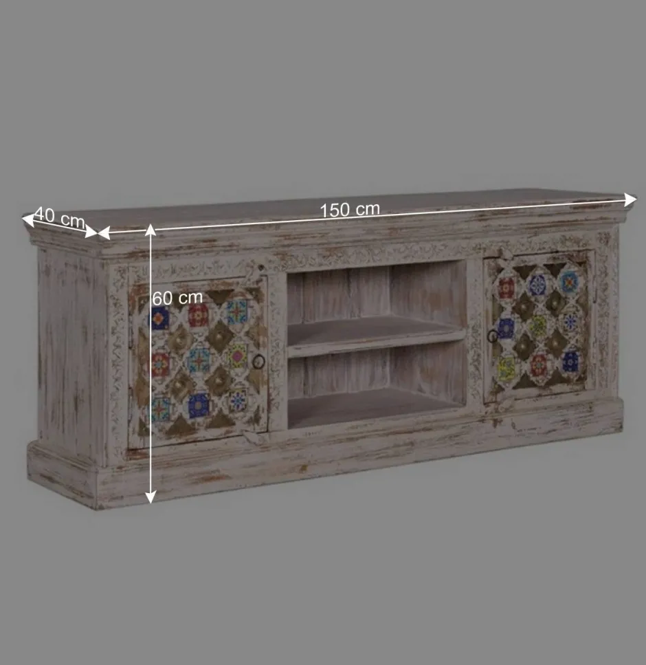 Wohnen Shabby Chic TV Lowboard in Antikweiß - Mirell