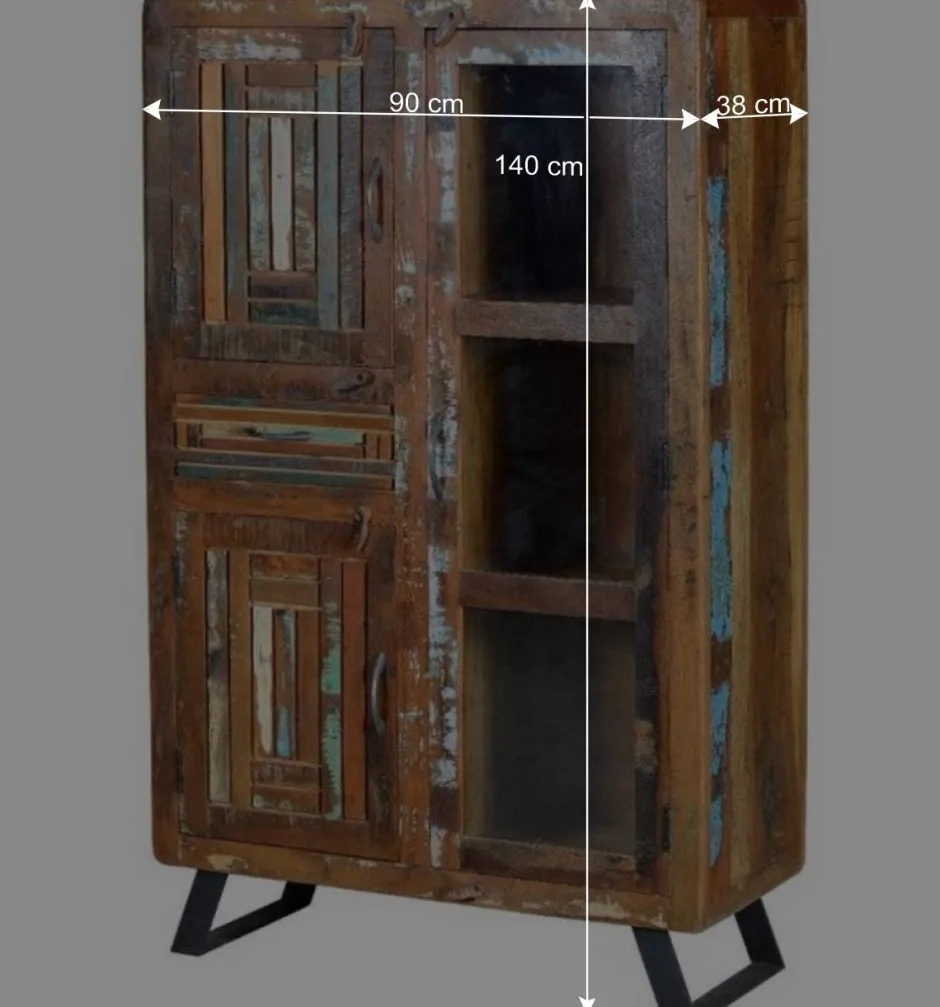 Shabby Chic Vitrinenschrank aus Recyclingholz - Tunar^Wohnen Discount