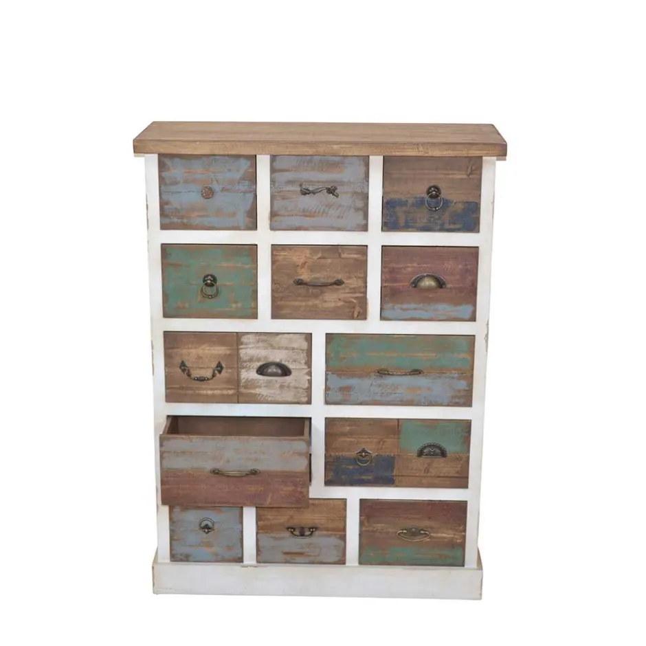 Shabby Design Kommode Leona in Weiß Bunt^Wohnen Outlet