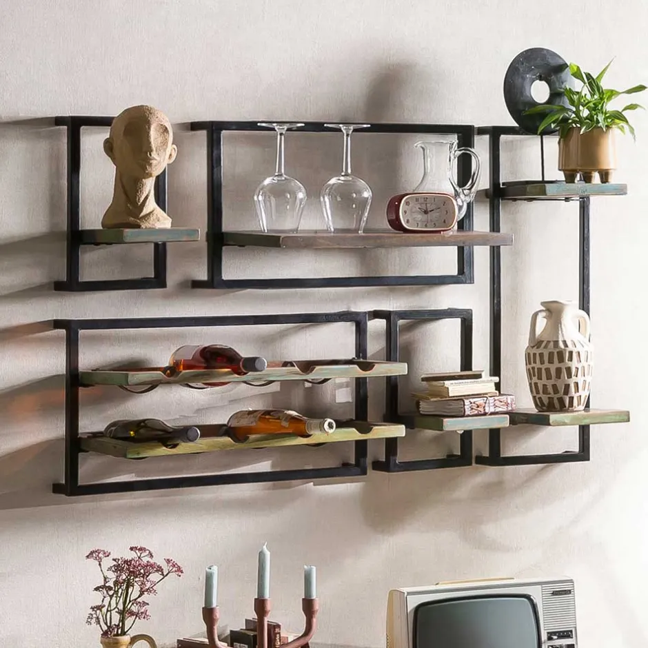 Wohnen Shabby Hängeregale inkl Flaschenregal - Jamaica (fünfteilig)