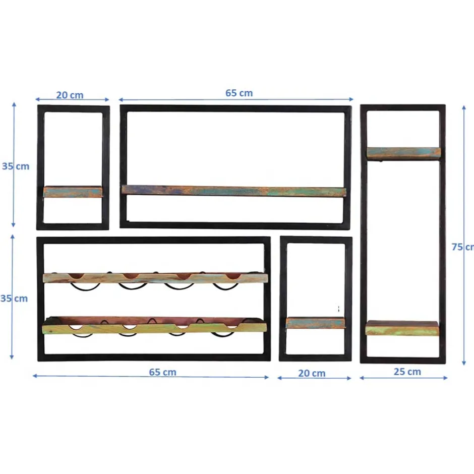 Wohnen Shabby Hängeregale inkl Flaschenregal - Jamaica (fünfteilig)
