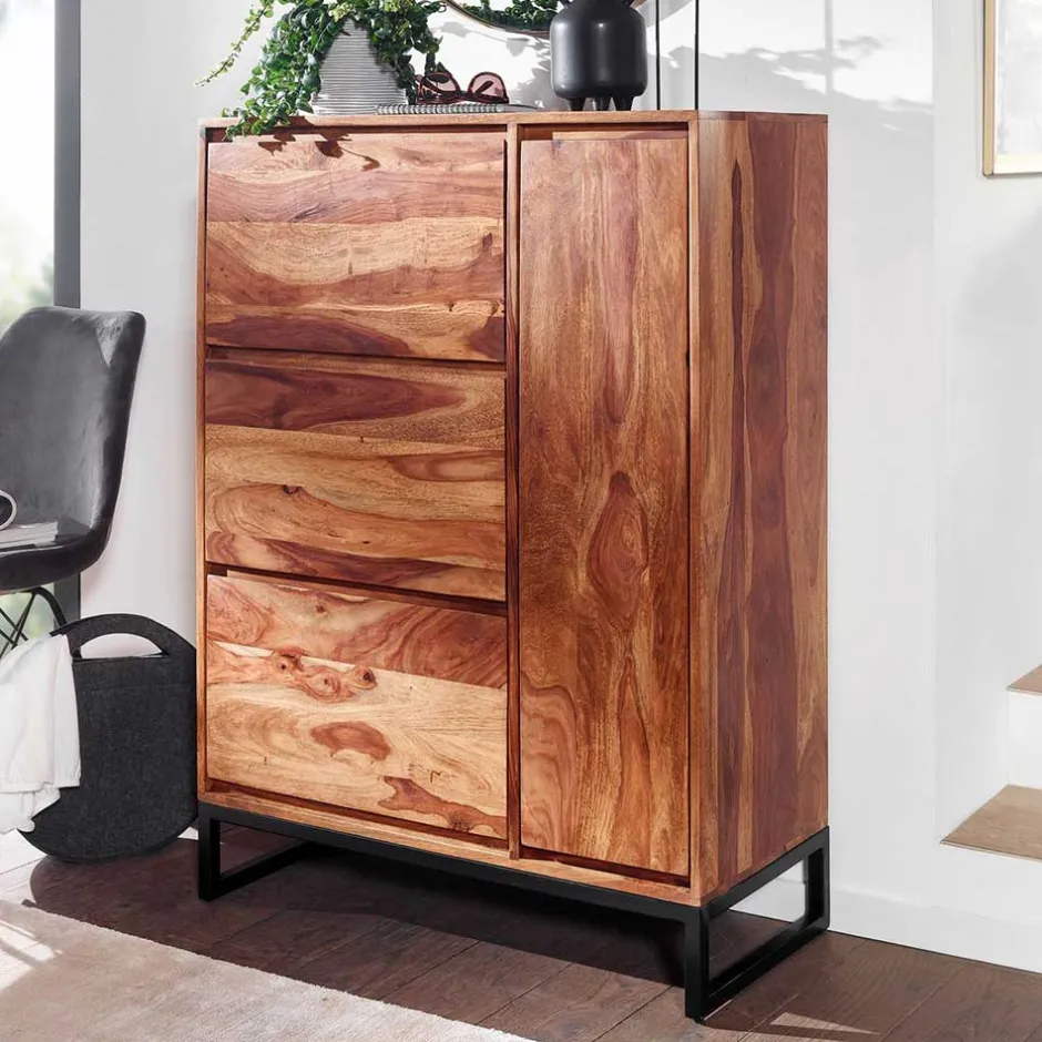 Sheesham Schuhschrank mit Bügelgestell - Elmin^Wohnen Discount
