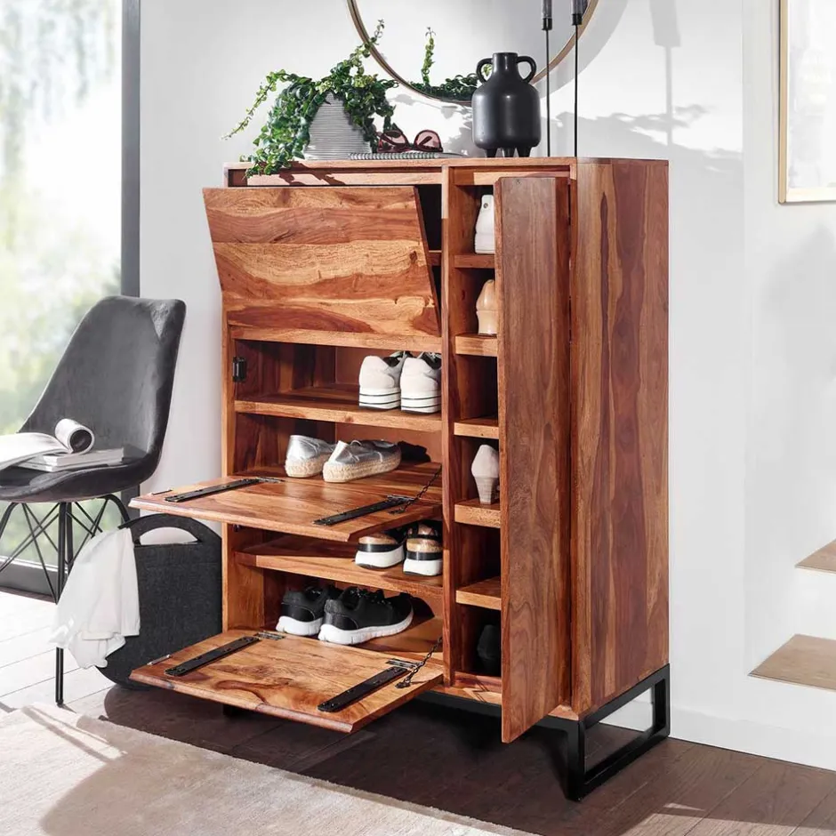 Sheesham Schuhschrank mit Bügelgestell - Elmin^Wohnen Discount